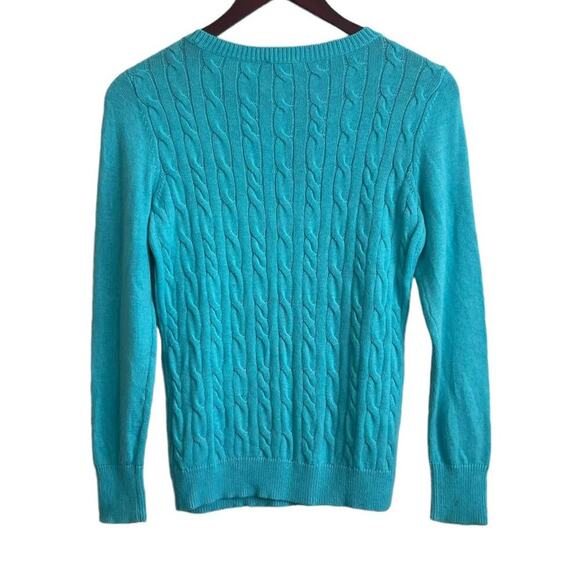 Talbots Women Cable Knit Sweater SP Aqua Lightweight Preppy Classic Coastal - Picture 3 of 7